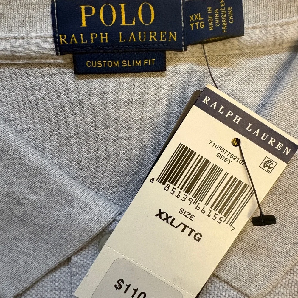 Polo Ralph Lauren Custom Slim Fit Grey Polo Shirt XXL Embroidered Logo
